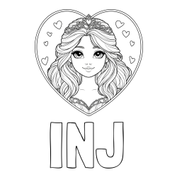 Online izdelana pobarvanka - Pobarvanka imena INJ in pobarvanka princeske ter srčkov
