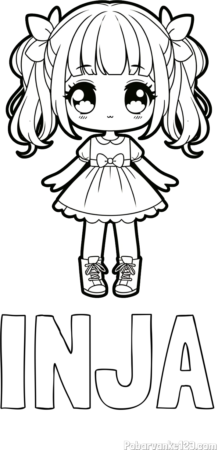 Pobarvanka imena INJA in pobarvanka anime punčke