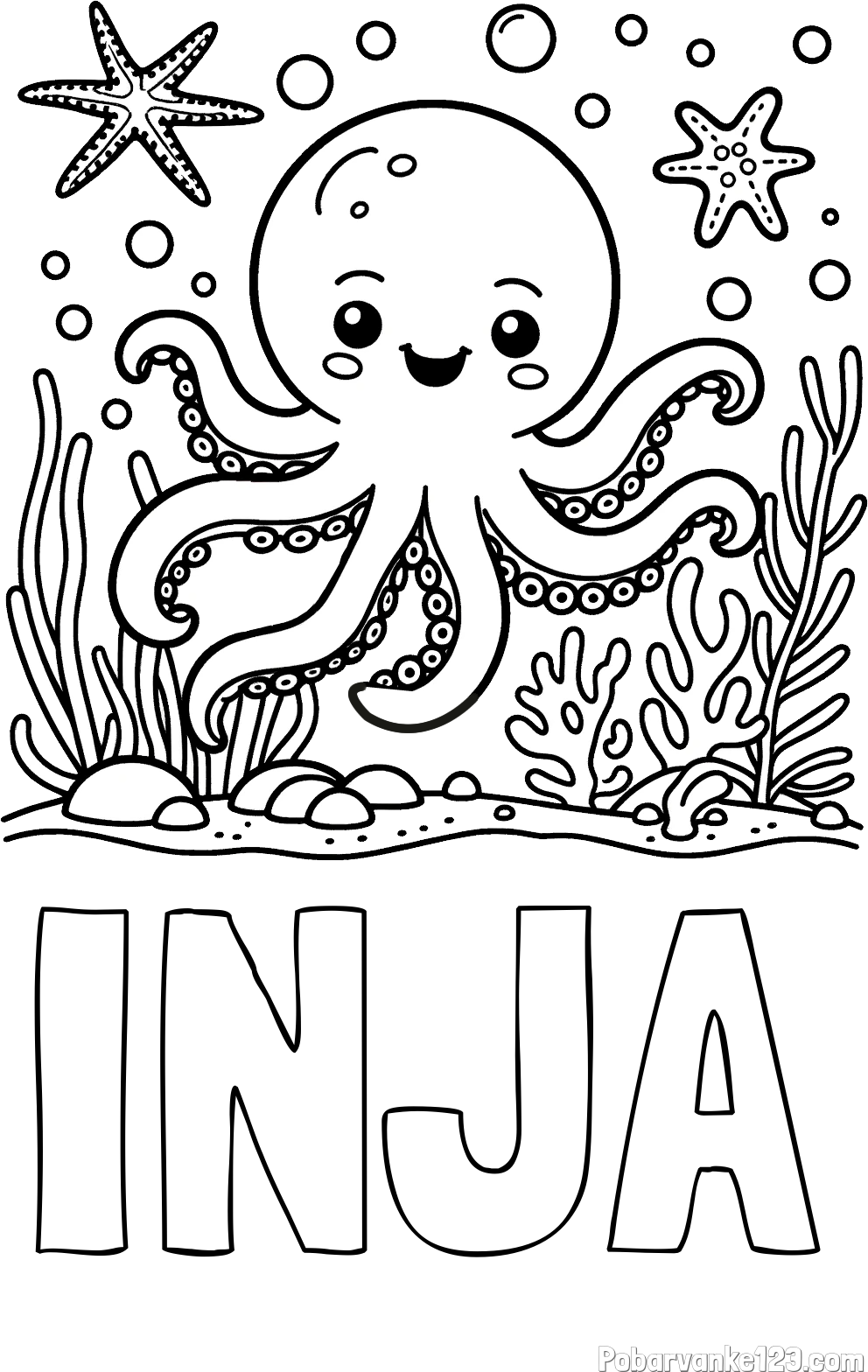 Pobarvanka imena INJA in pobarvanka hobotnice