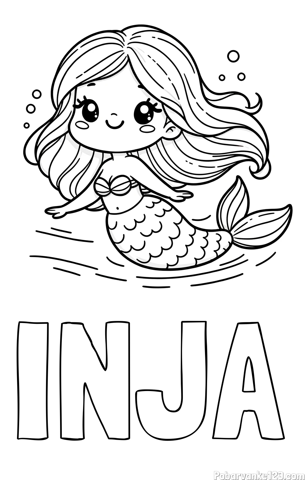 Pobarvanka imena INJA in pobarvanka ljubke morske deklice