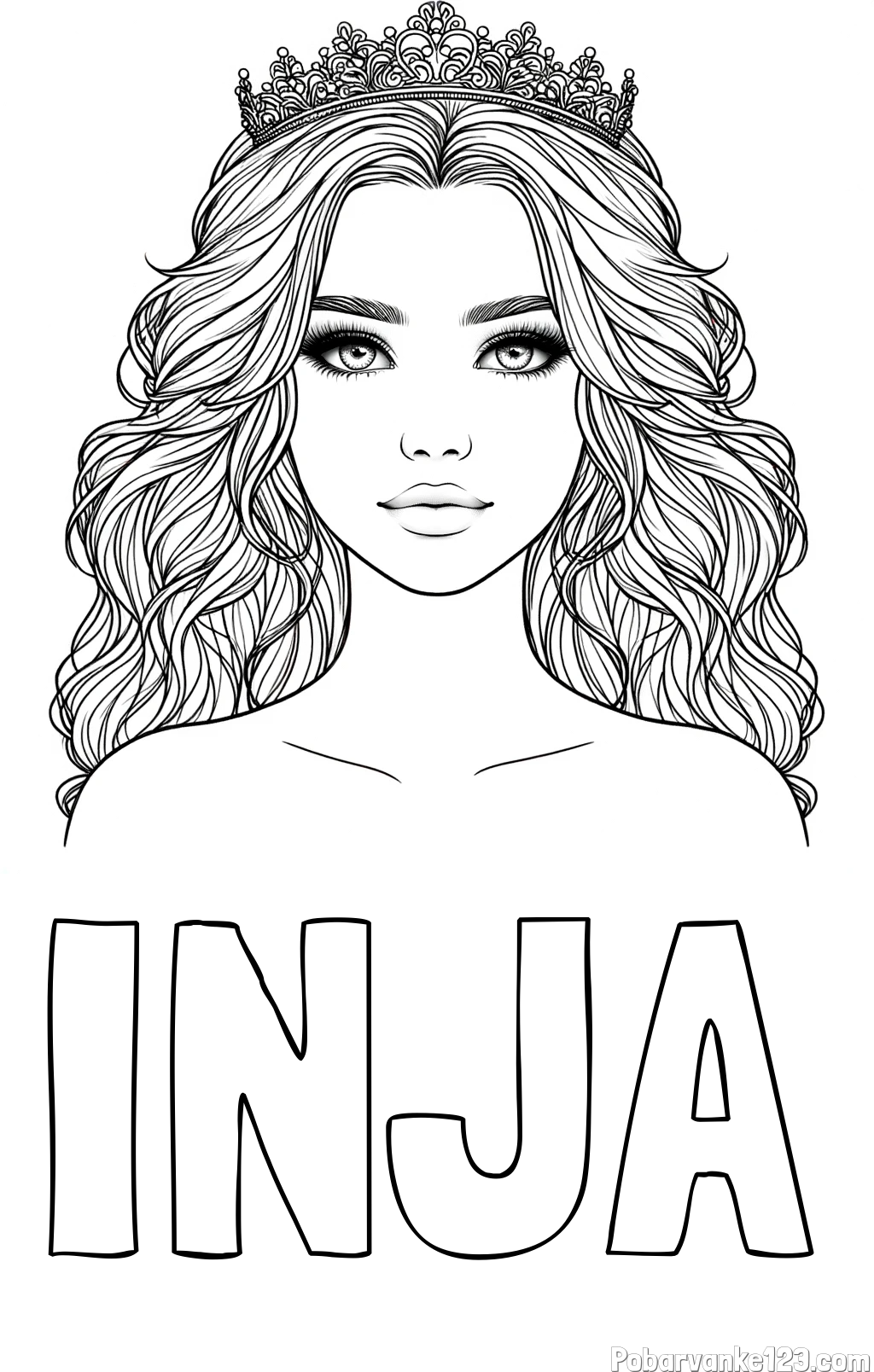 Pobarvanka imena INJA in pobarvanka prikupne princeske