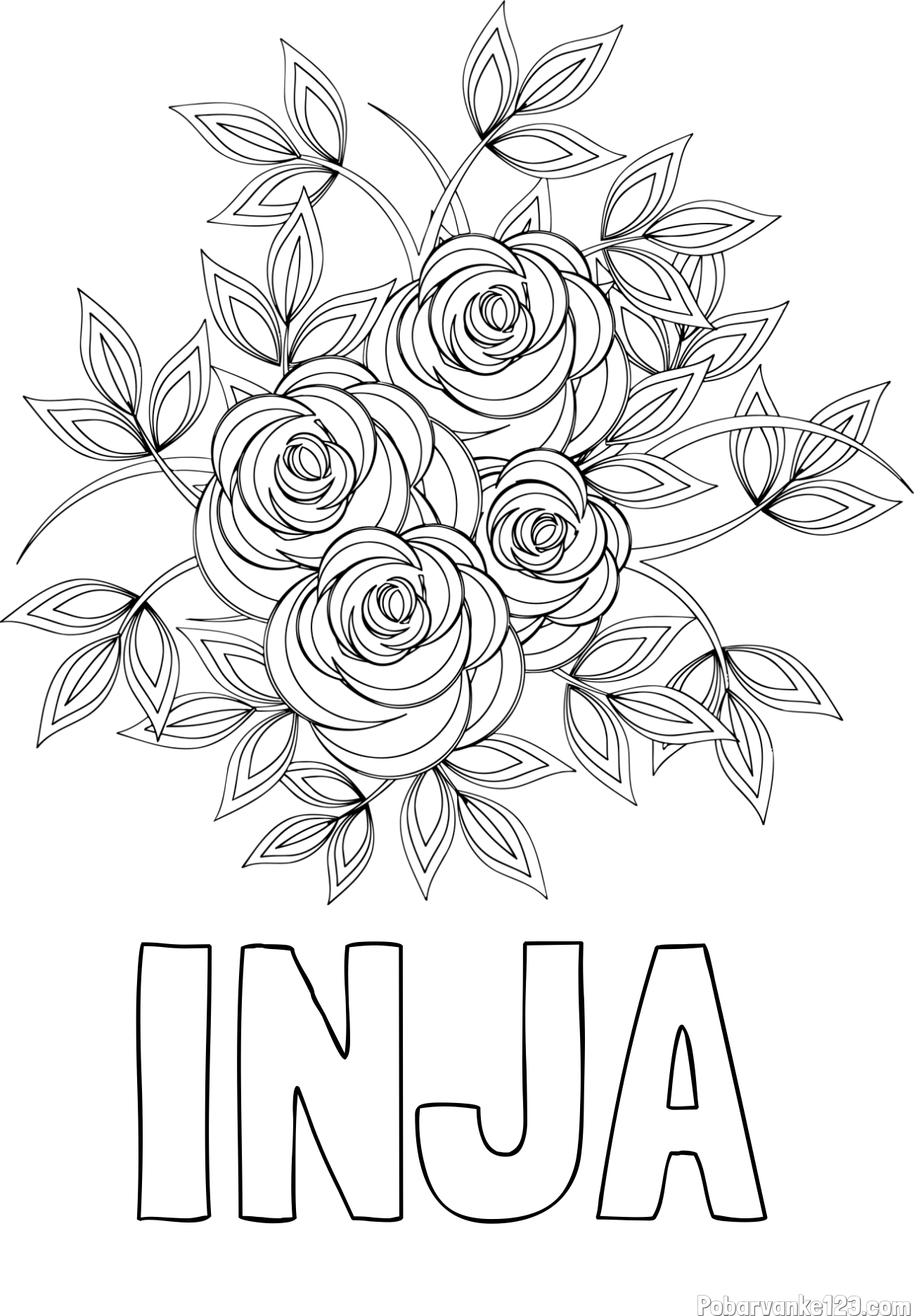 Pobarvanka imena INJA in pobarvanka šopka vrtnic
