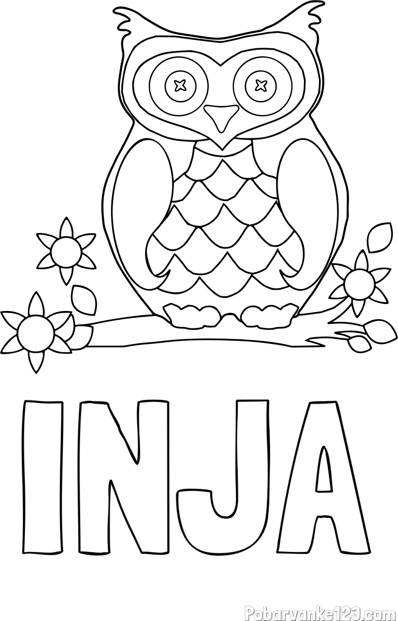 Pobarvanka imena INJA in pobarvanka sove