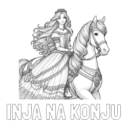 Online izdelana pobarvanka - Pobarvanka imena INJA NA KONJU in pobarvanka nasmejana princese na konju