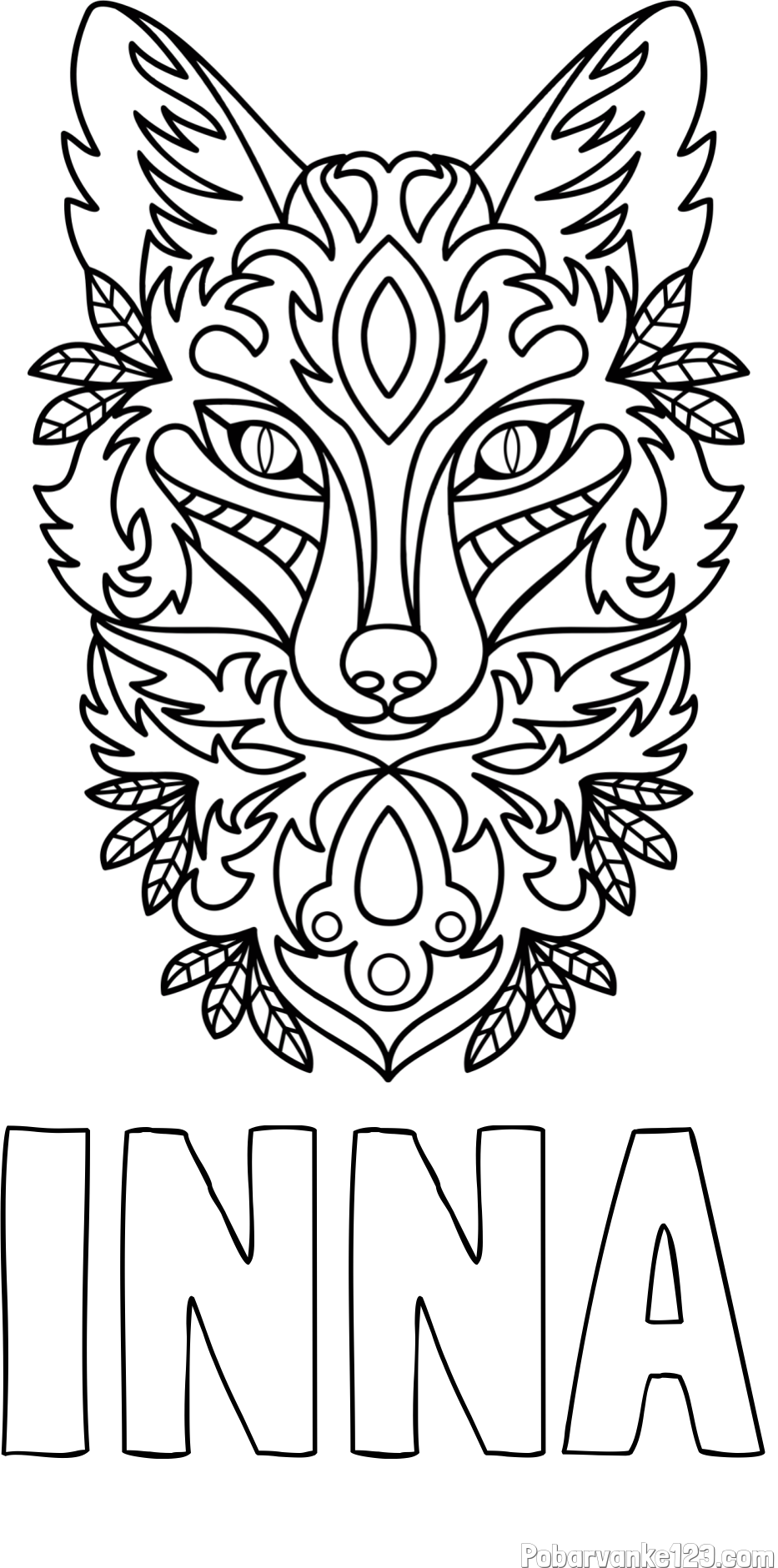 Pobarvanka imena INNA in pobarvanka volka - mandale