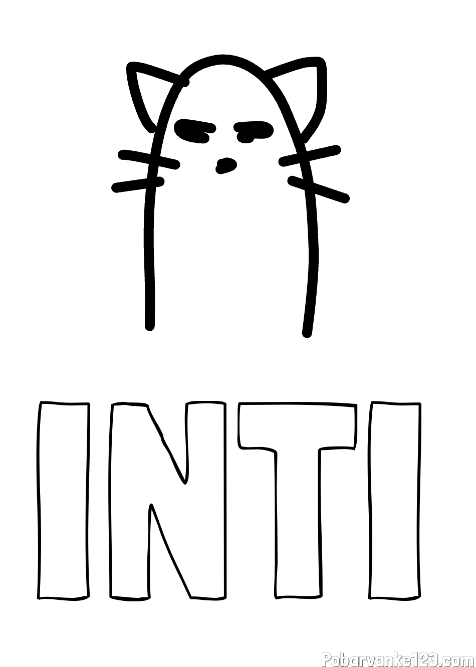 Pobarvanka imena INTI in luštkana mačka