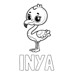 Online izdelana pobarvanka - Pobarvanka imena INYA in pobarvanka majhnega flaminga