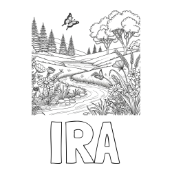 Online izdelana pobarvanka - Pobarvanka imena IRA in pobarvanka cvetoče narave