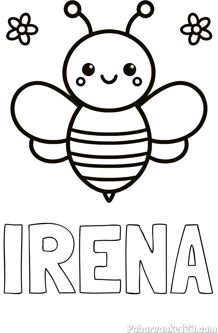 Pobarvanka imena IRENA in otroška pobarvanka čebele