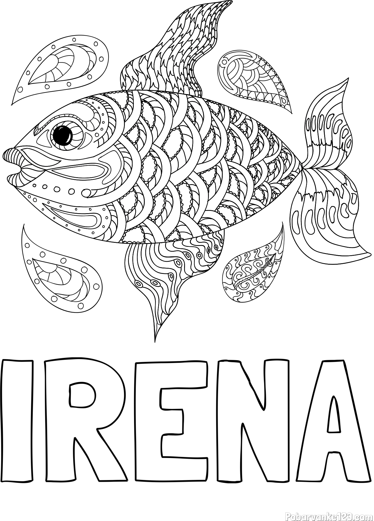 Pobarvanka imena IRENA in pobarvanka pisane ribe