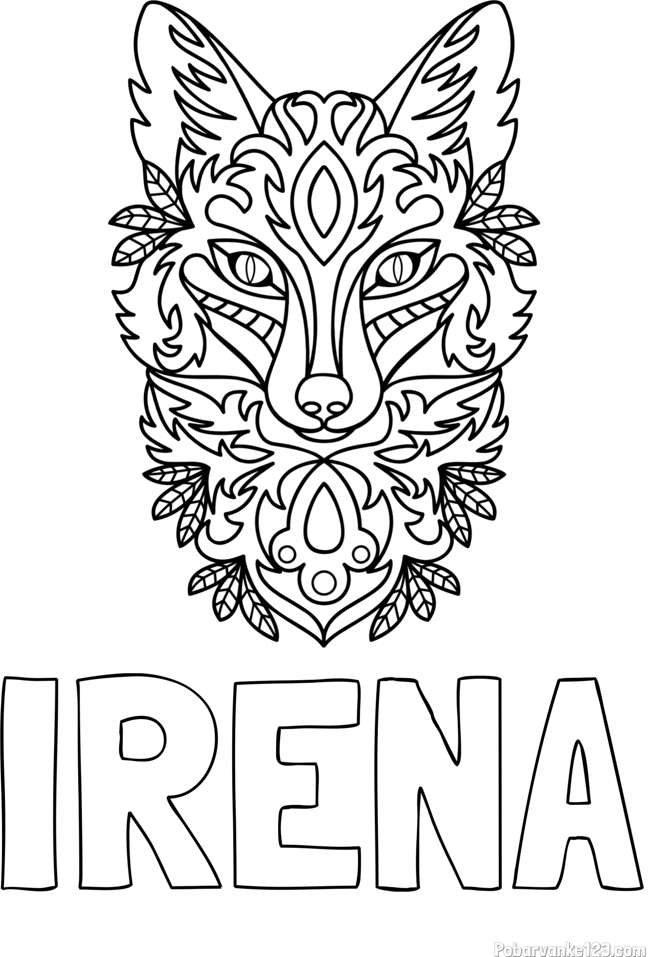 Pobarvanka imena IRENA in pobarvanka volka - mandale