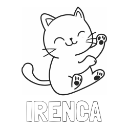 Online izdelana pobarvanka - Pobarvanka imena IRENCA in pobarvanka razigranega mucka