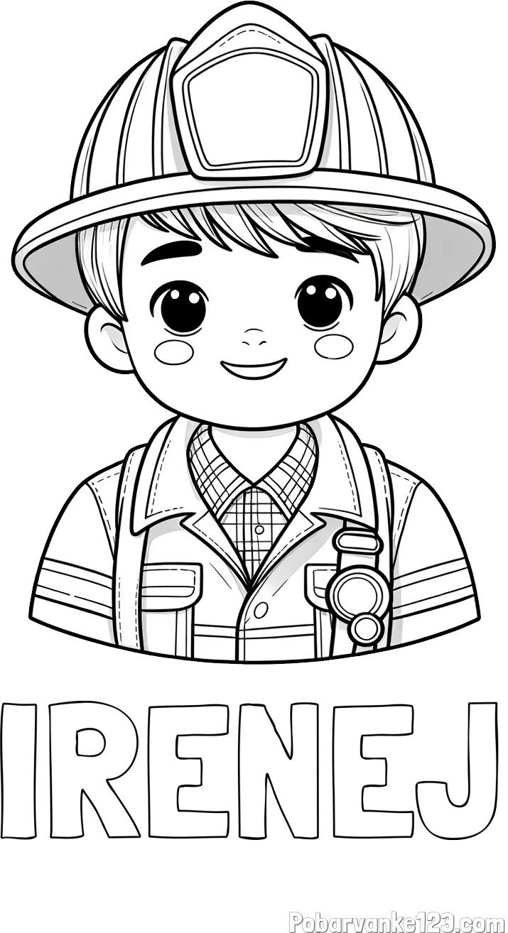 Pobarvanka imena IRENEJ in pobarvanka mladega gasilca