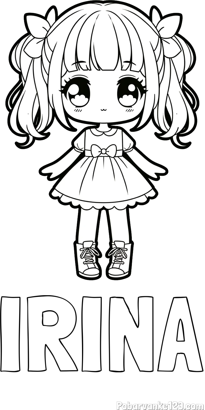 Pobarvanka imena IRINA in pobarvanka anime punčke