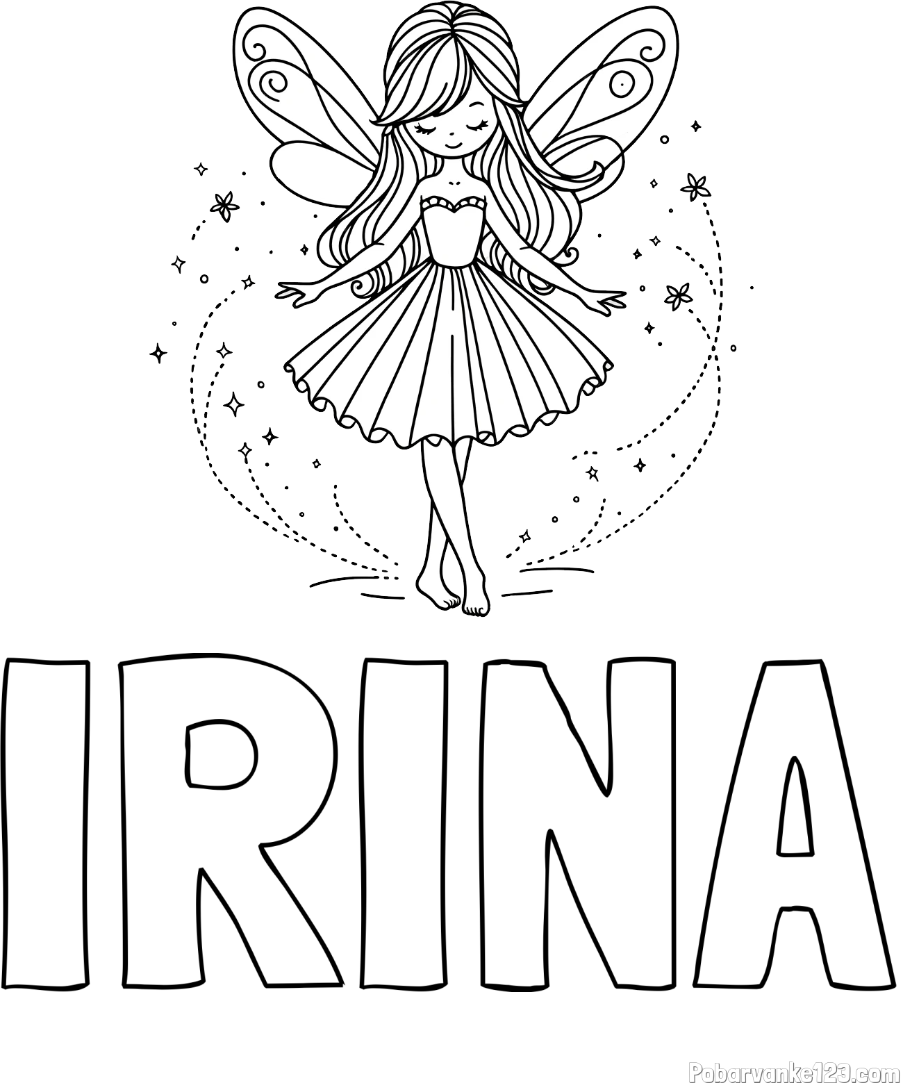 Pobarvanka imena IRINA in pobarvanka ljubke čarobne vile