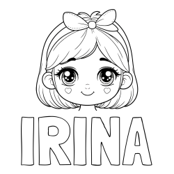 Online izdelana pobarvanka - Pobarvanka imena IRINA in pobarvanka obraza ljubke punčke