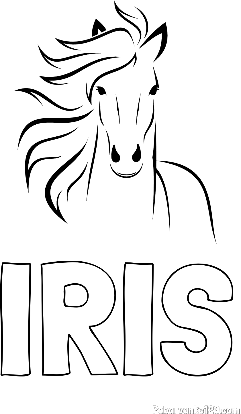 Pobarvanka imena IRIS in lepa pobarvanka konja
