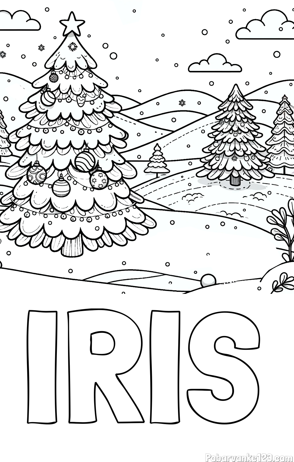 Pobarvanka imena IRIS in pobarvanka božične smrečice v naravi