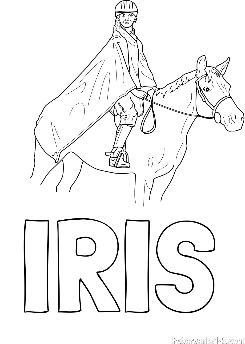 Pobarvanka imena IRIS in pobarvanka jahalke in konja