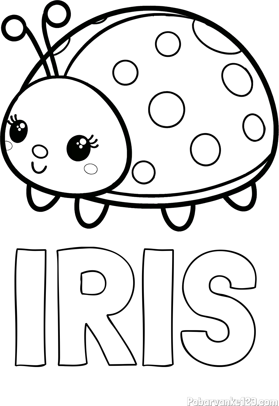 Pobarvanka imena IRIS in pobarvanka ljubke pikapolonice