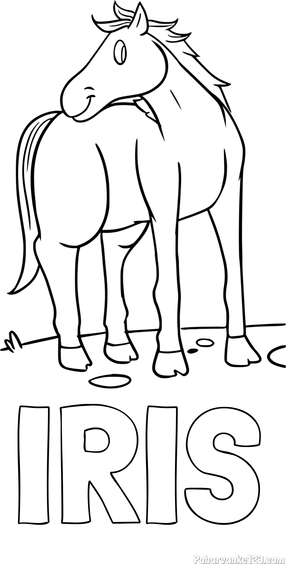 Pobarvanka imena IRIS in pobarvanka prikupnega konjička