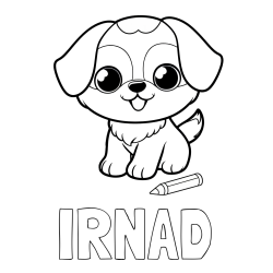 Online izdelana pobarvanka - Pobarvanka imena IRNAD in pobarvanka prikupnega kužka