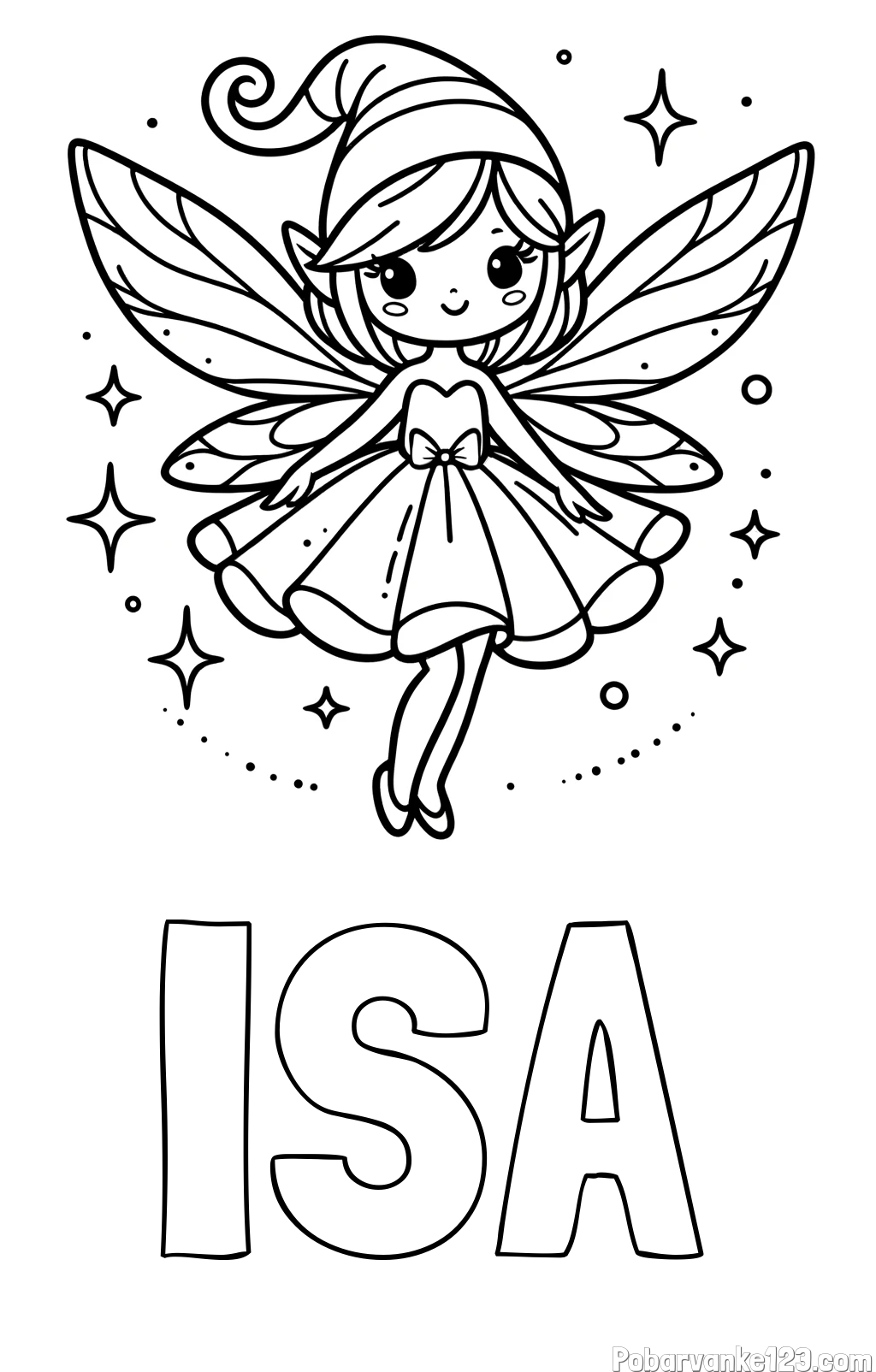 Pobarvanka imena ISA in otroška pobarvanka čudovite vile