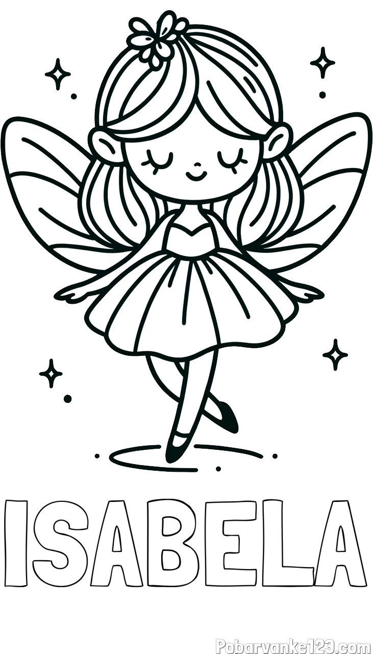 Pobarvanka imena ISABELA in enostavna pobarvanka čarobne vile