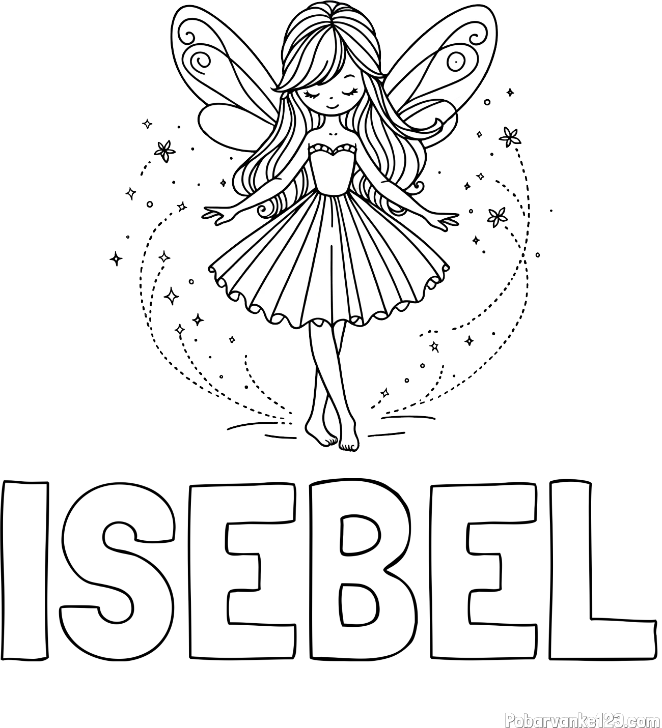 Pobarvanka imena ISEBEL in pobarvanka ljubke čarobne vile