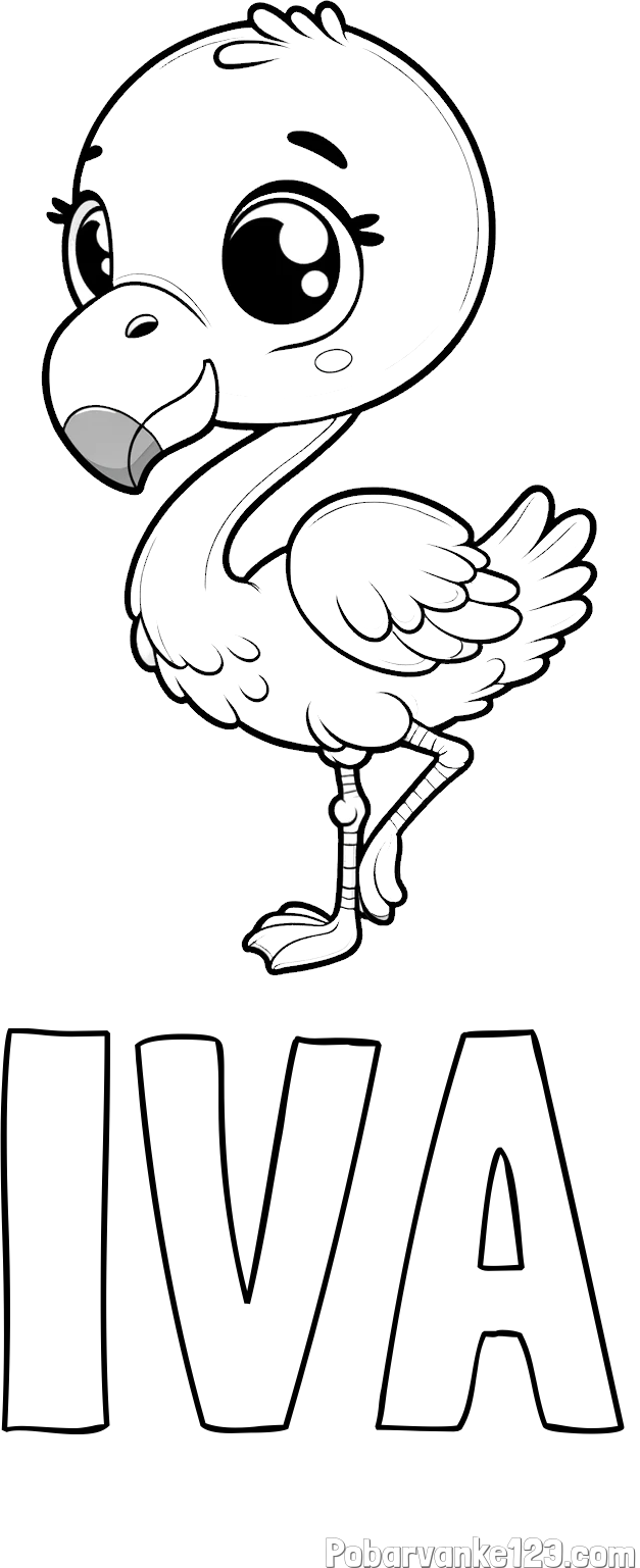 Pobarvanka imena IVA in otroška pobarvanka flaminga