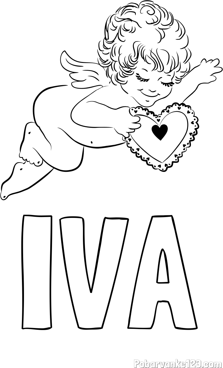 Pobarvanka imena IVA in pobarvanka angela s srčkom