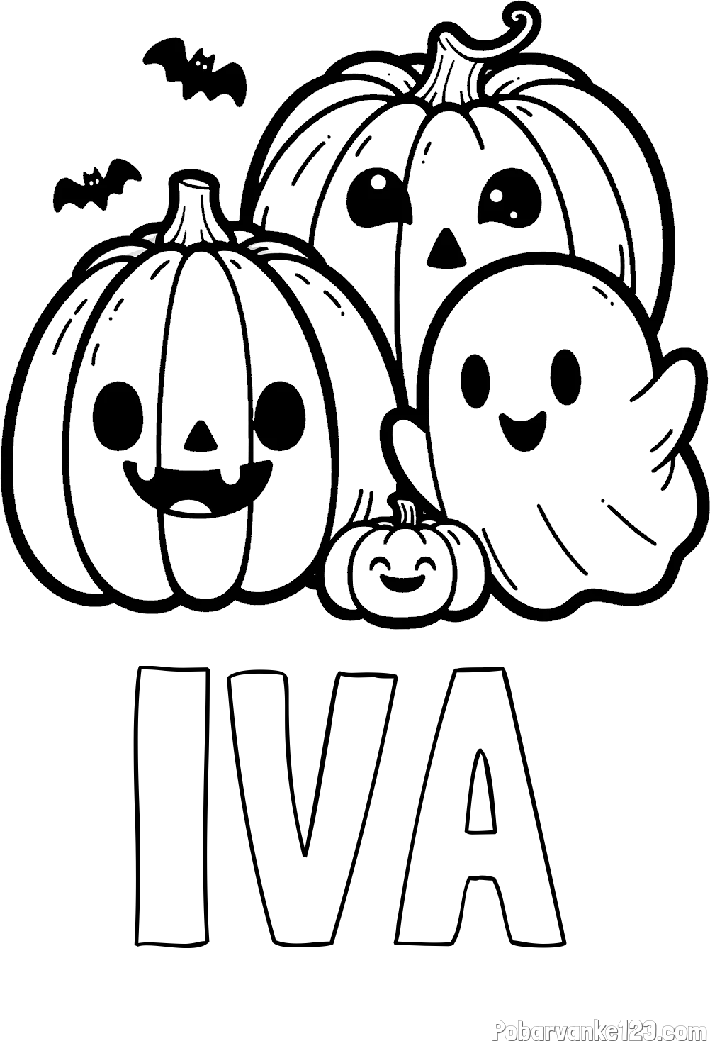 Pobarvanka imena IVA in pobarvanka duhca in buč za noč čarovnic