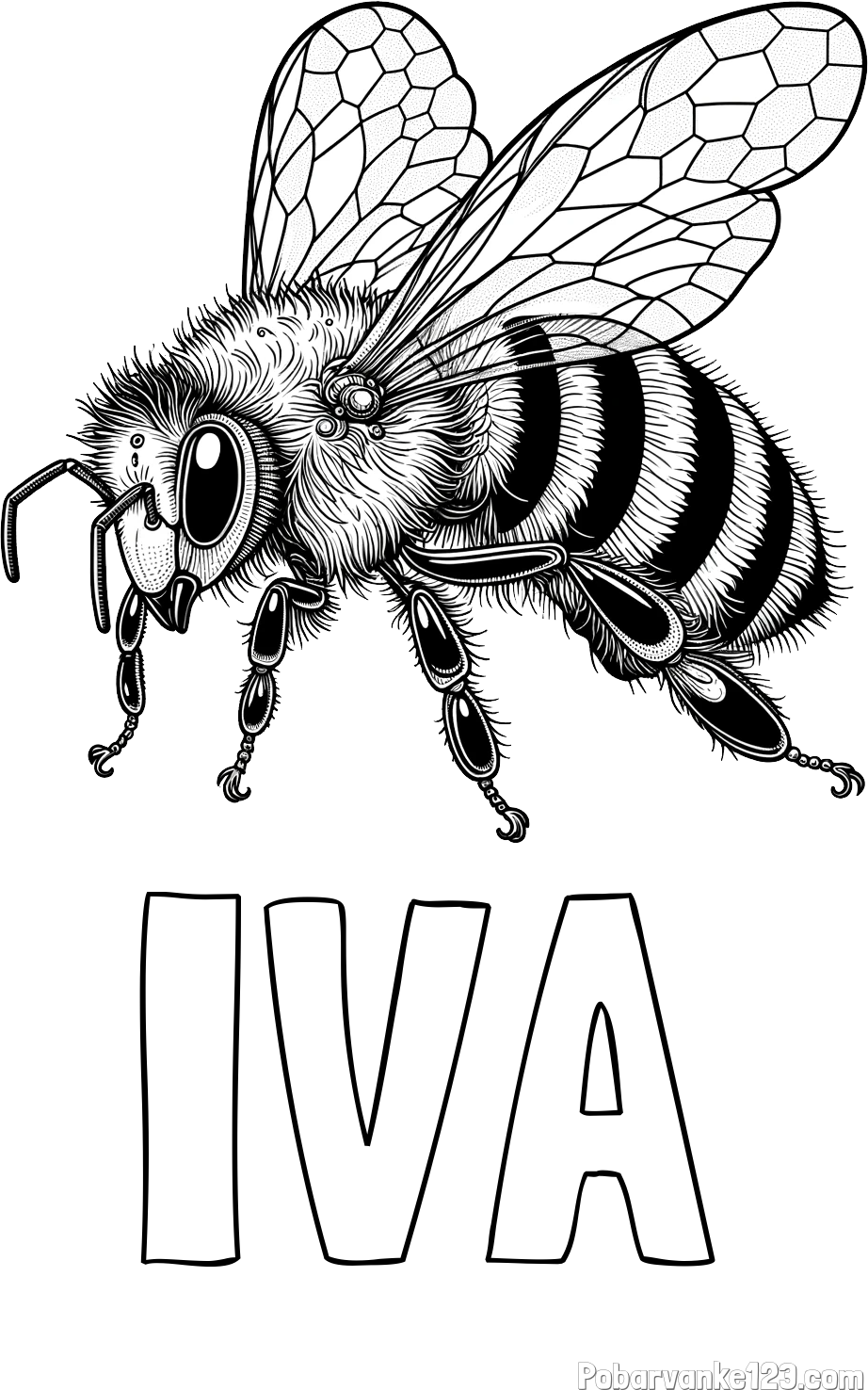 Pobarvanka imena IVA in pobarvanka lepe in realistično oblikovane čebele