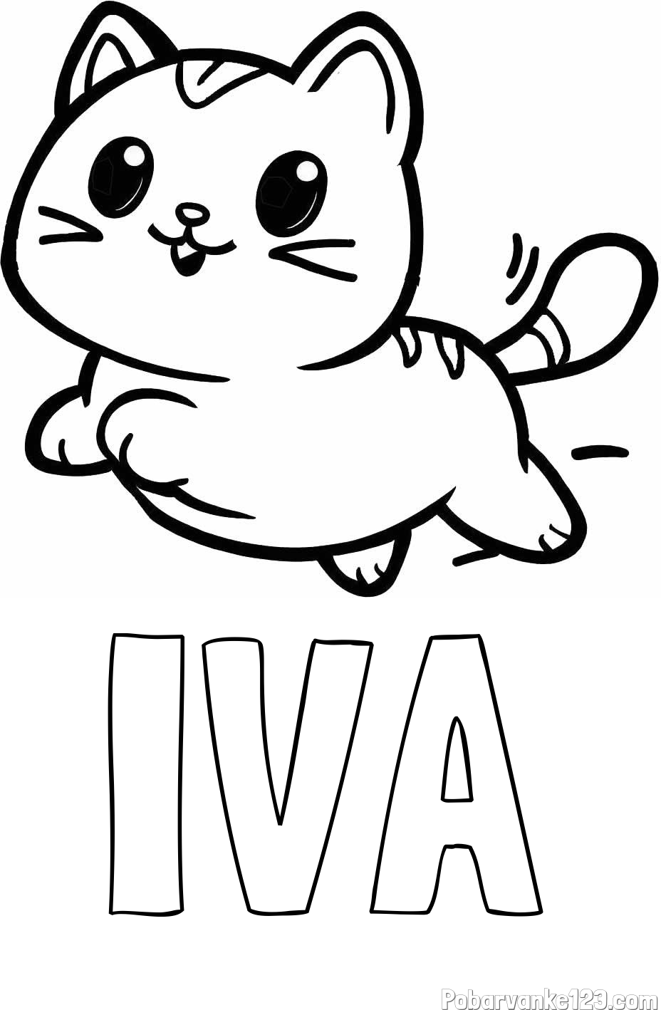 Pobarvanka imena IVA in pobarvanka prikupne mačke med tekom