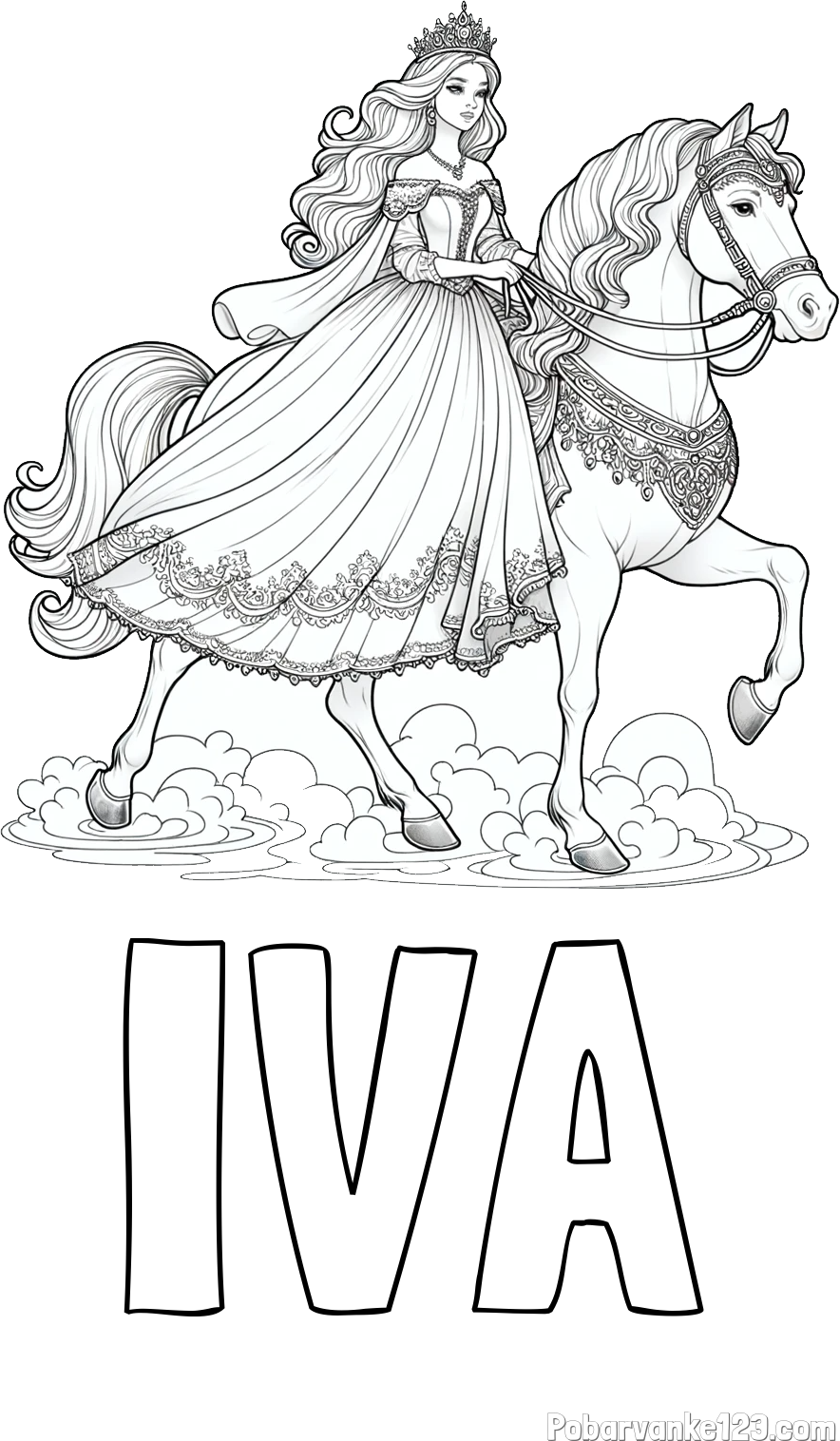 Pobarvanka imena IVA in pobarvanka princese na konju