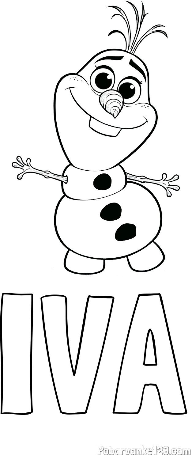 Pobarvanka imena IVA in pobarvanka prisrčnega snežaka Olaf