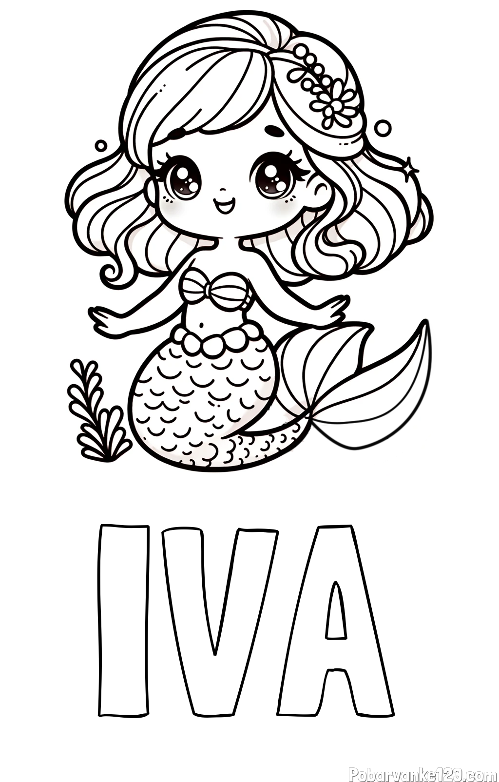 Pobarvanka imena IVA in pobarvanka simpatične morske deklice