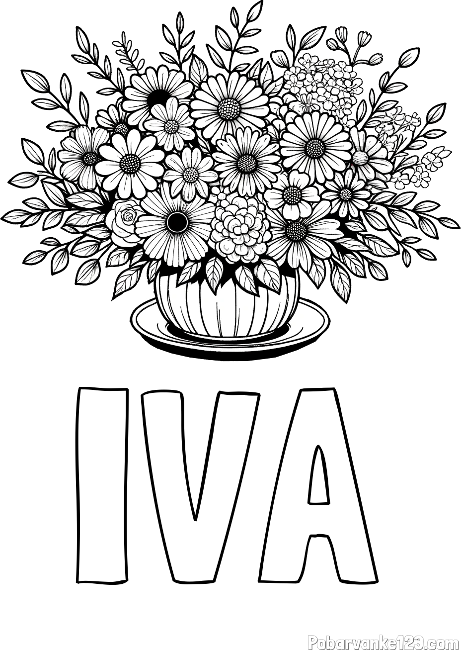 Pobarvanka imena IVA in pobarvanka velikega šopka rož