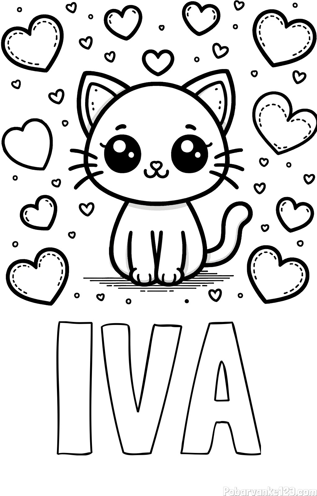 Pobarvanka imena IVA ter ljubke mačke