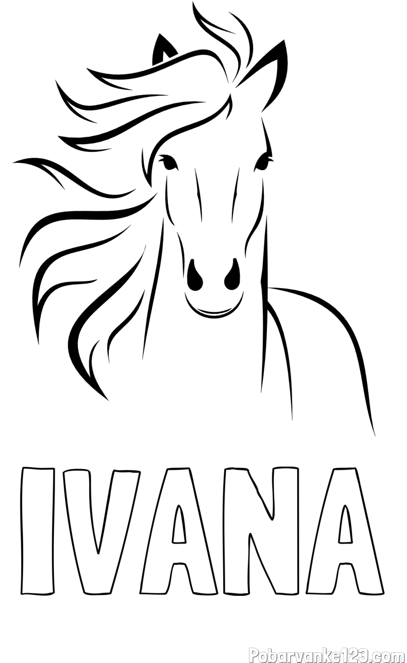 Pobarvanka imena IVANA in lepa pobarvanka konja