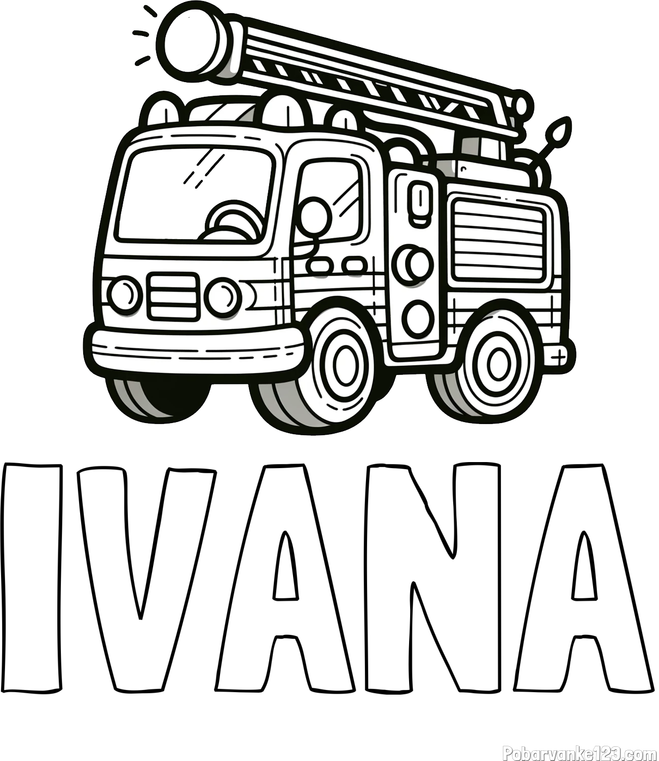 Pobarvanka imena IVANA in otroška pobarvanka preprostega gasilskega avta