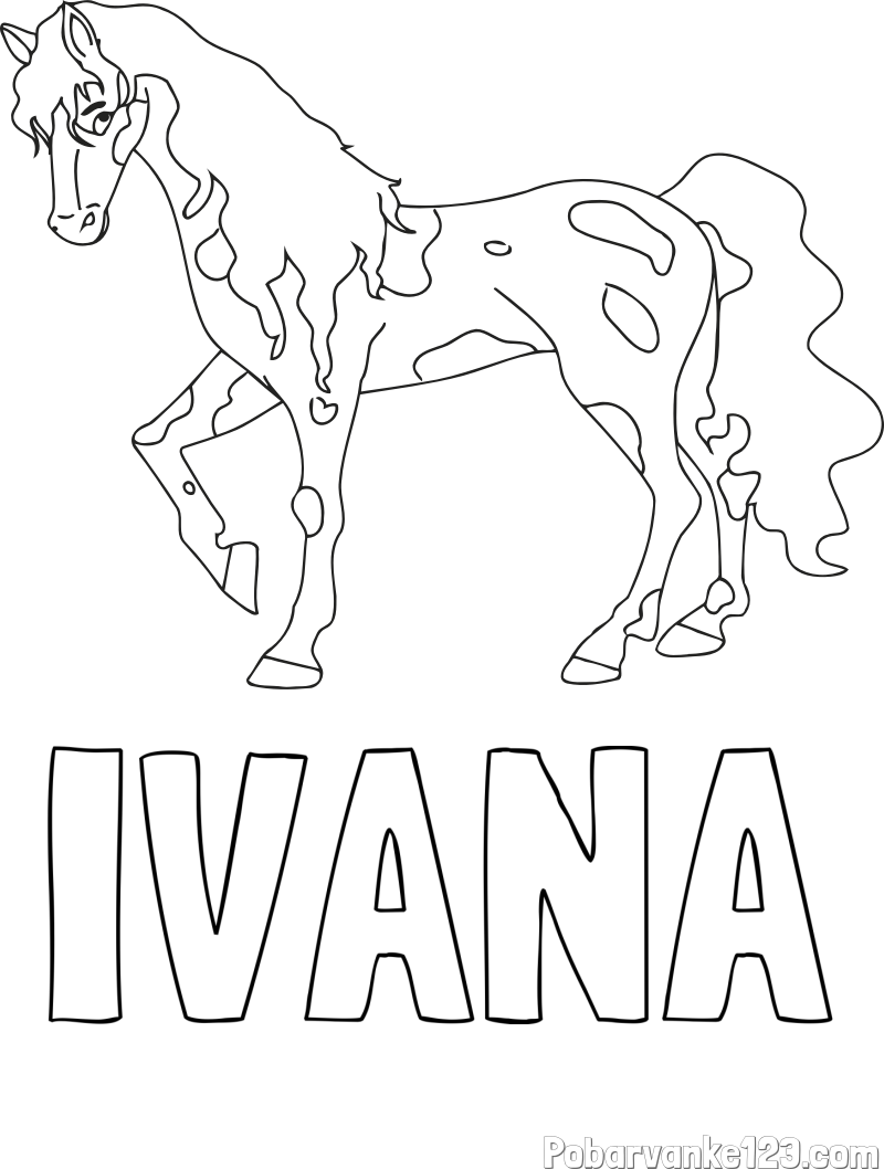 Pobarvanka imena IVANA in pobarvanka lisastega konja