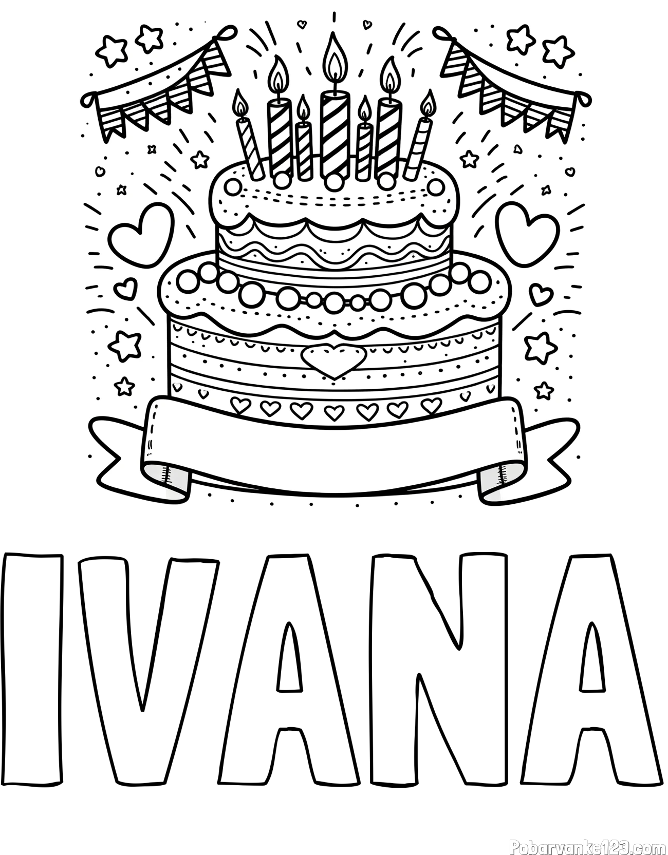 Pobarvanka imena IVANA in pobarvanka velike torte za rojstni dan