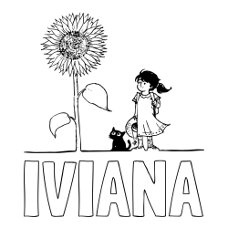 Online izdelana pobarvanka - Pobarvanka imena IVIANA in pobarvanka velike sončnice, deklice in ljubkega mačka