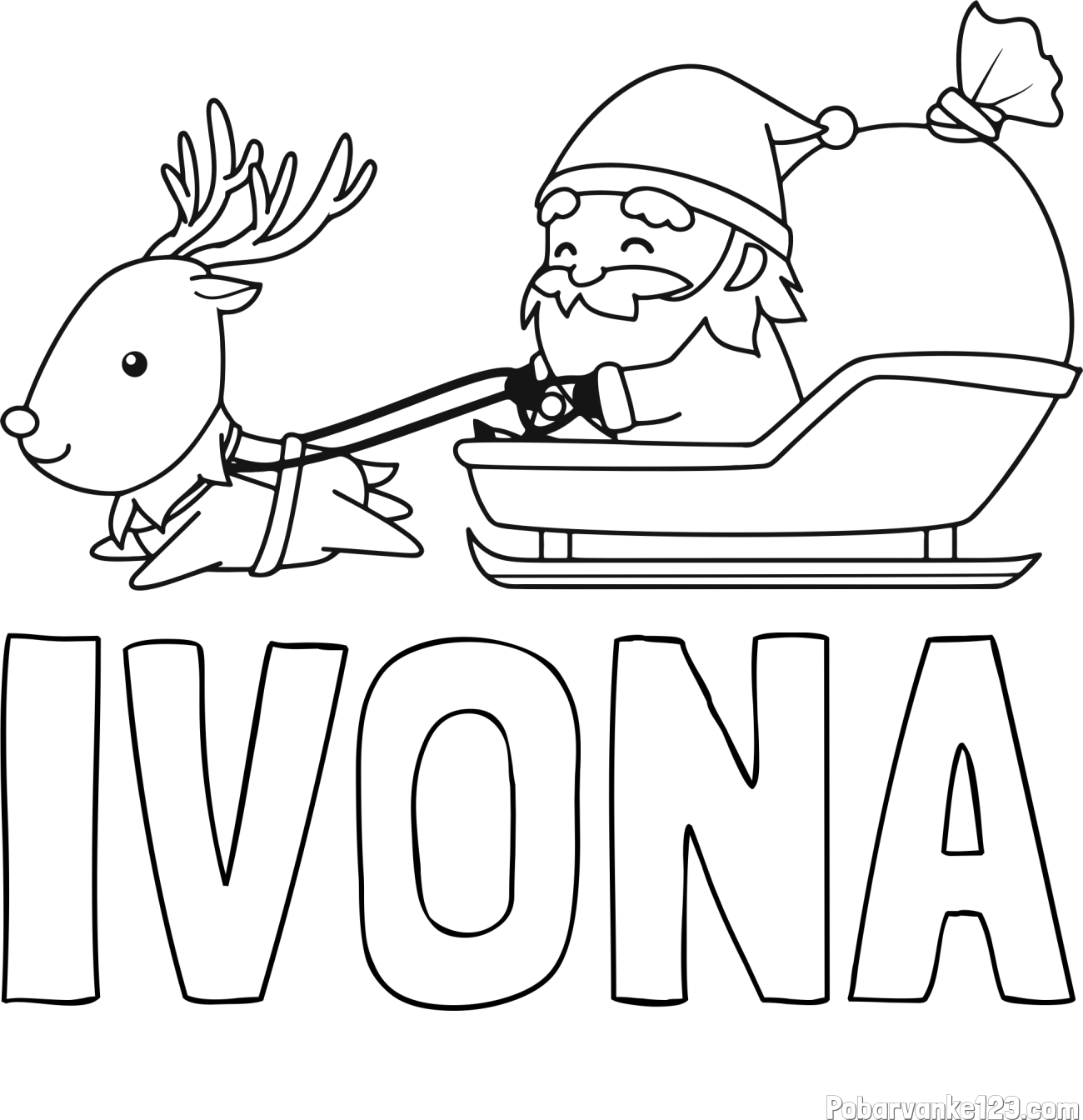 Pobarvanka imena IVONA in pobarvanka Božička na saneh ter jelenčka Rudolfa