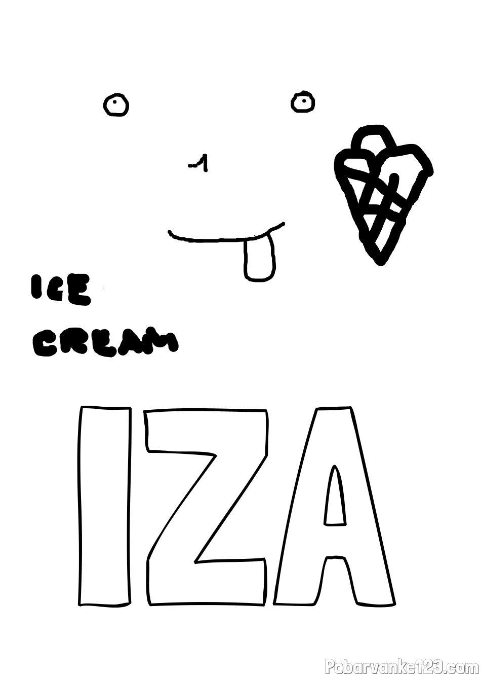 Pobarvanka imena IZA in ICE-CREAM