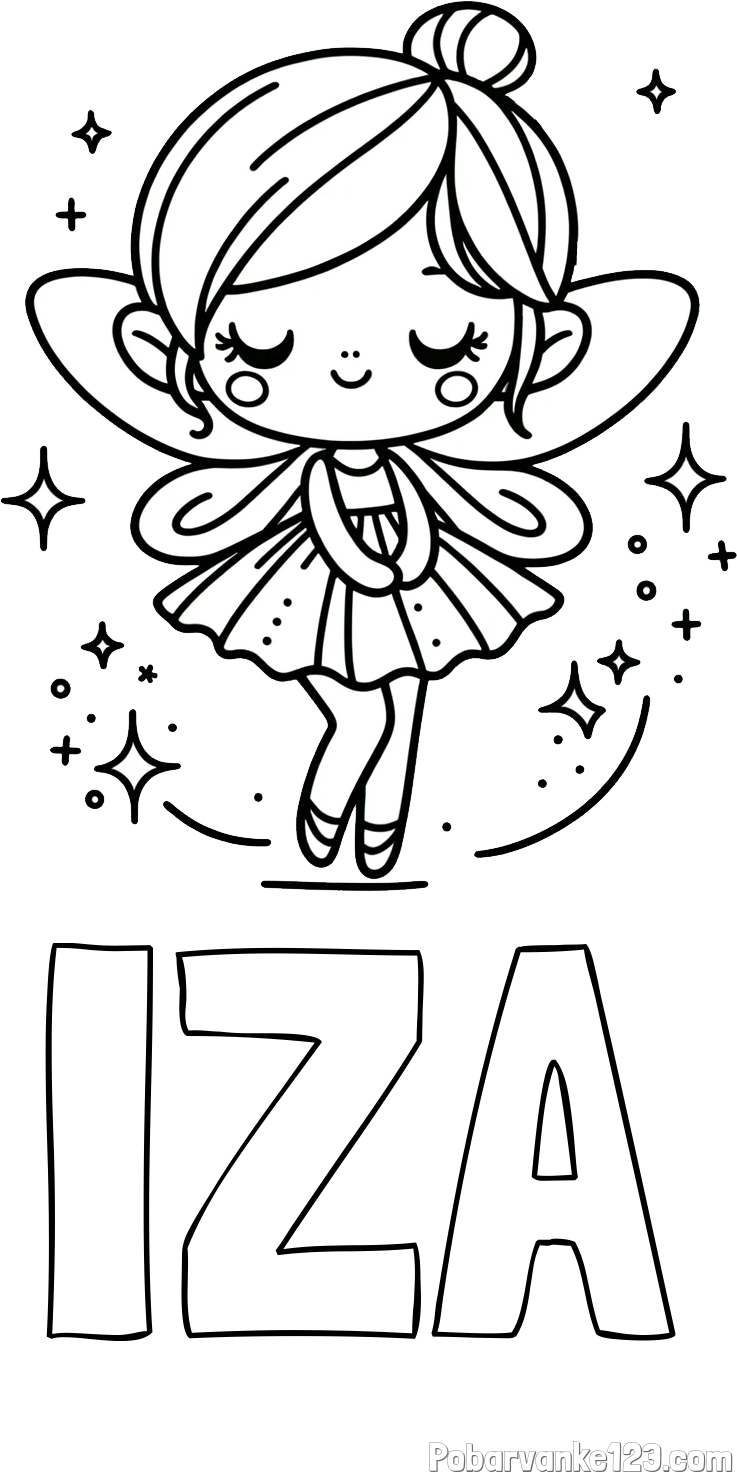 Pobarvanka imena IZA in otroška pobarvanka čarobne vile