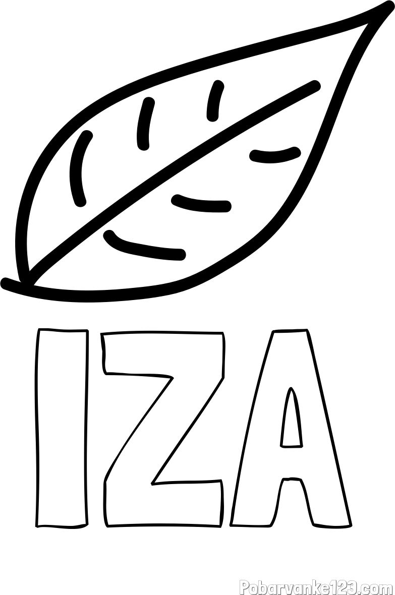 Pobarvanka imena IZA in otroška pobarvanka jesenskega lista