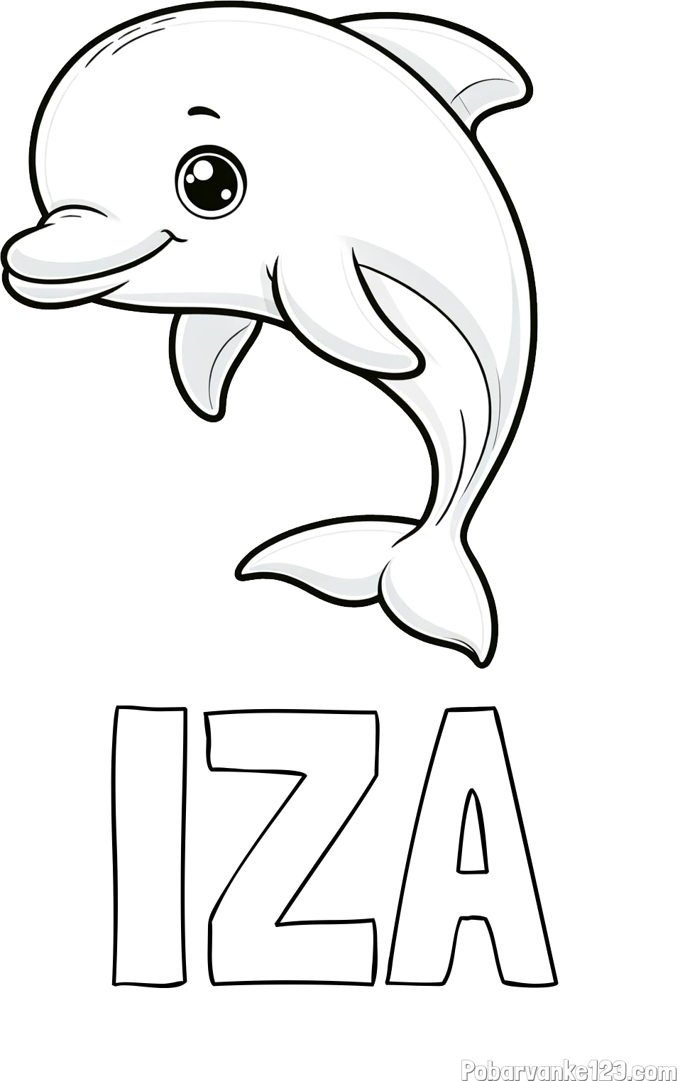 Pobarvanka imena IZA in otroška pobarvanka ljubkega delfina