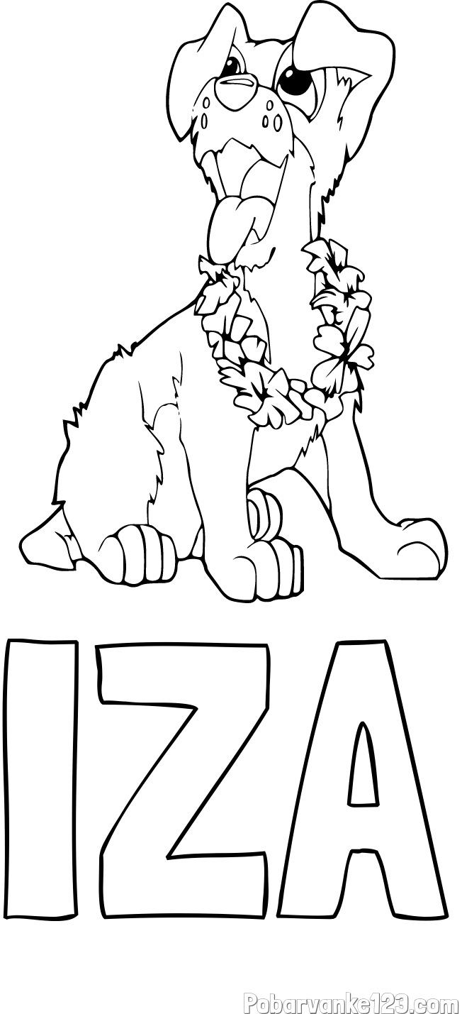 Pobarvanka imena IZA in pobarvanka kužka